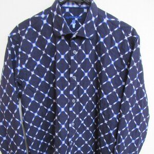 Luchiano Visconti Black Blue Long Sleeve Button-Up Flip-Cuff Shirt Large